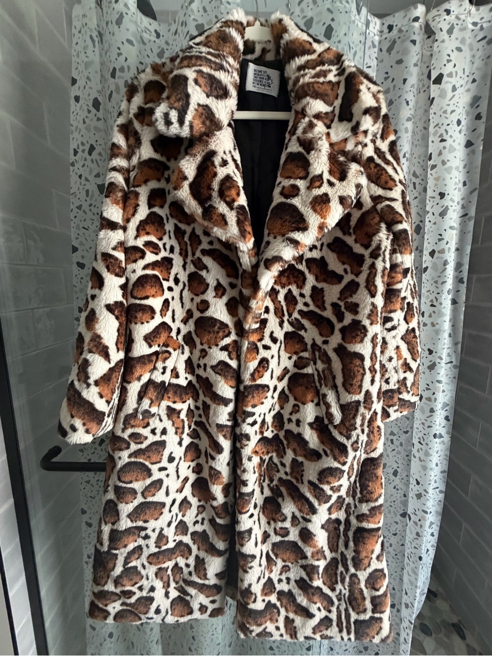 Leopard Print Teddy Coat in Brown and White by